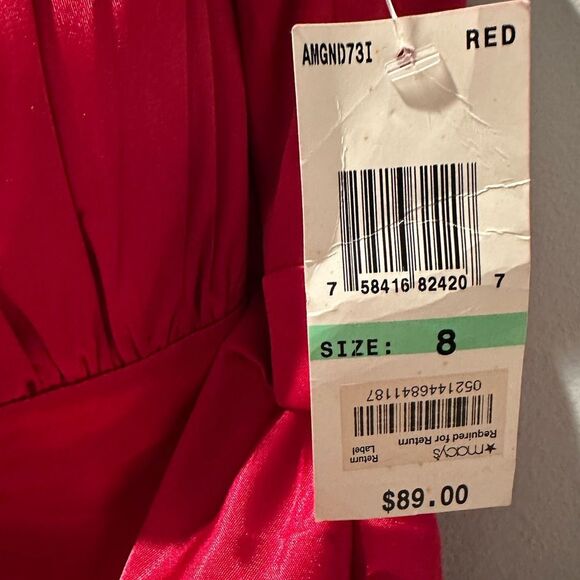 Signature by Sangria NWT Red Cocktail Satin Prom Dress Size 8 - Picture 7 of 12